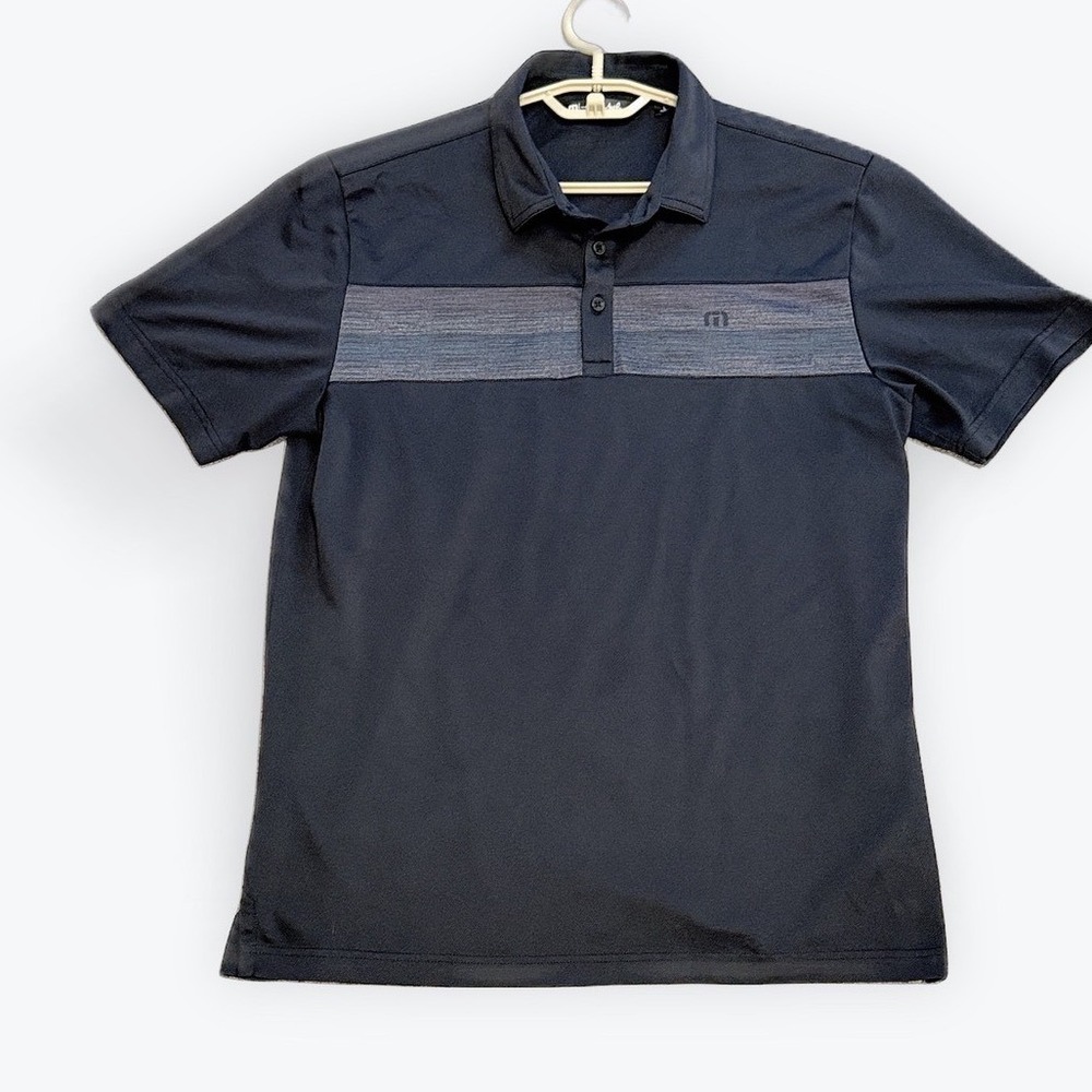 TravisMathew Mens Black Heathered Stripe Golf Polo‎ Shirt Size Large L Stretch